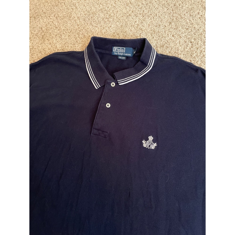 Polo Ralph Lauren Men Polo Shirt XXL Black Crest Logo Tipped Collar Pique Knit